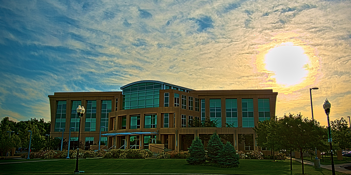 photo of the clearfield city hall building at sunset