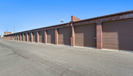 row of drive-up storage units at AA Access Storage in Clearfield, UT
