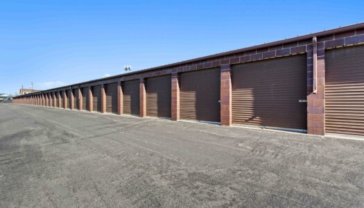 row of drive-up storage units at AA Access Storage in Clearfield, UT