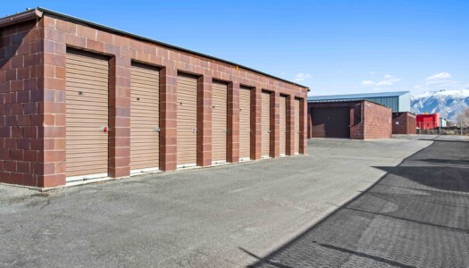 rows of drive-up storage units at AA Access Storage in Clearfield, UT