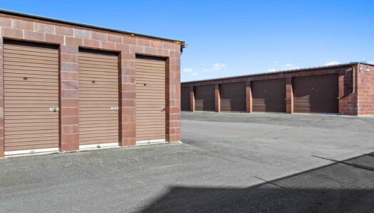 rows of drive-up storage units at AA Access Storage in Clearfield, UT